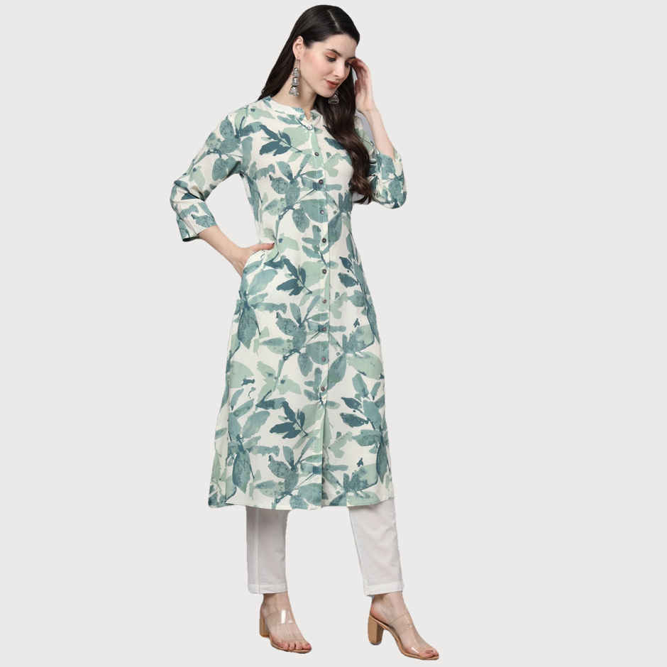 Divena Women s A-Line White Rayon Kurta | DBK1356 | S