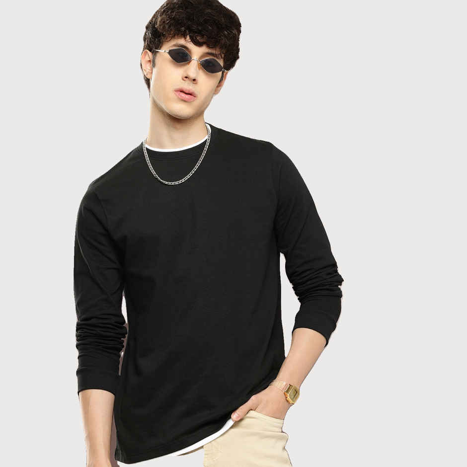 Dillinger Men's T-shirt Long Sleeve Airtex Fabric Crew Neck Regular Fit | Black - M