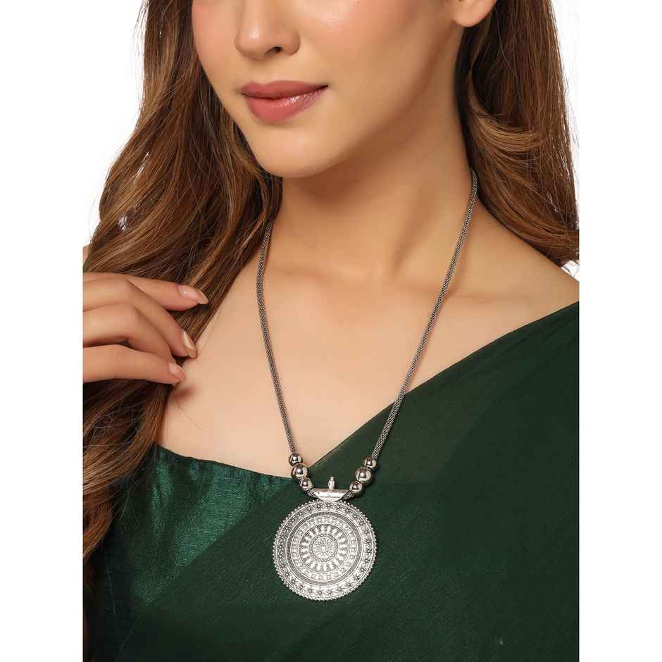 NVR Silver Toned Oxidised Necklace | NVR2054