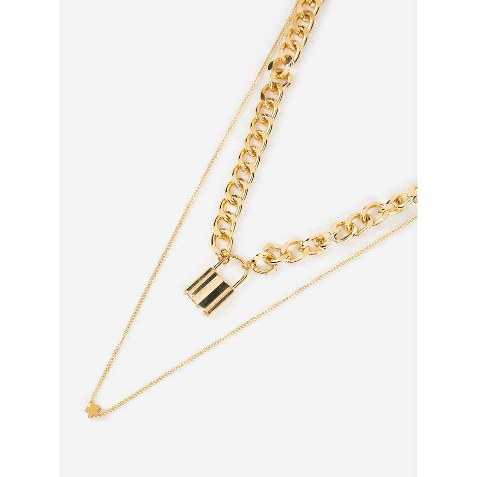 Priyassi Dual-Layered Floral Lock Link Gold-Plated Necklace
