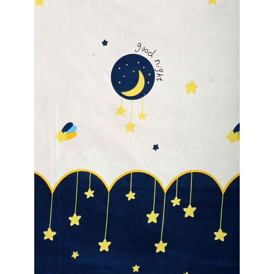 Hosta Homes 220 Gsm Glaced Cottonblue Moon & Stars Printed Double Bed Sheet With 2 Pillow Covers