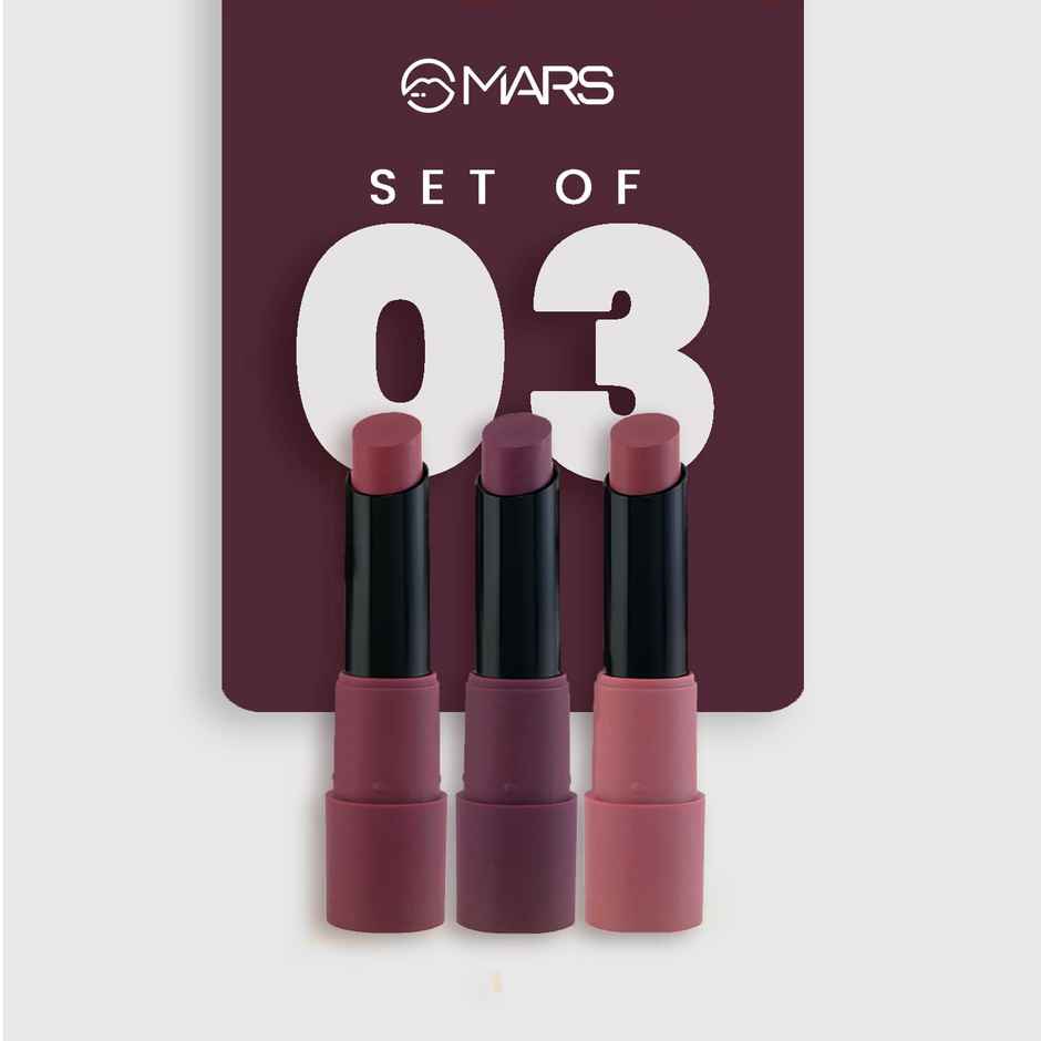MARS Cosmetics Matte Box Set Of 3 Lipsticks For Women (03-Plum)