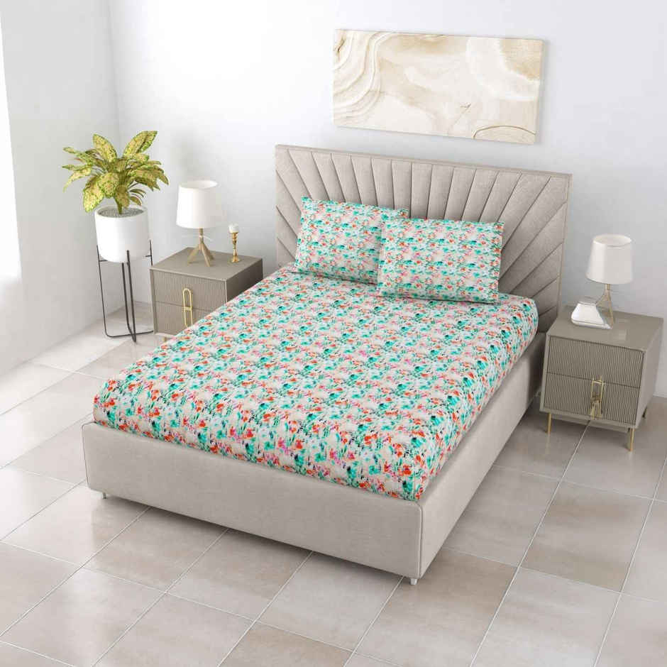 Bombay Dyeing Dream Lover 104 TC 100% Cotton Green Double Size Bedsheet with 2 Pillow Cover