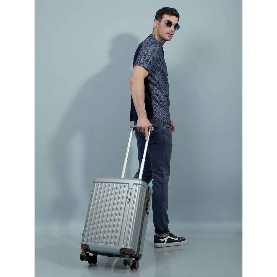 Move-Meant Travel Fun Cabin Suitcase Silver | 8 Wheels | Number Lock | Polycarbonate Travel Bag - 55 cm