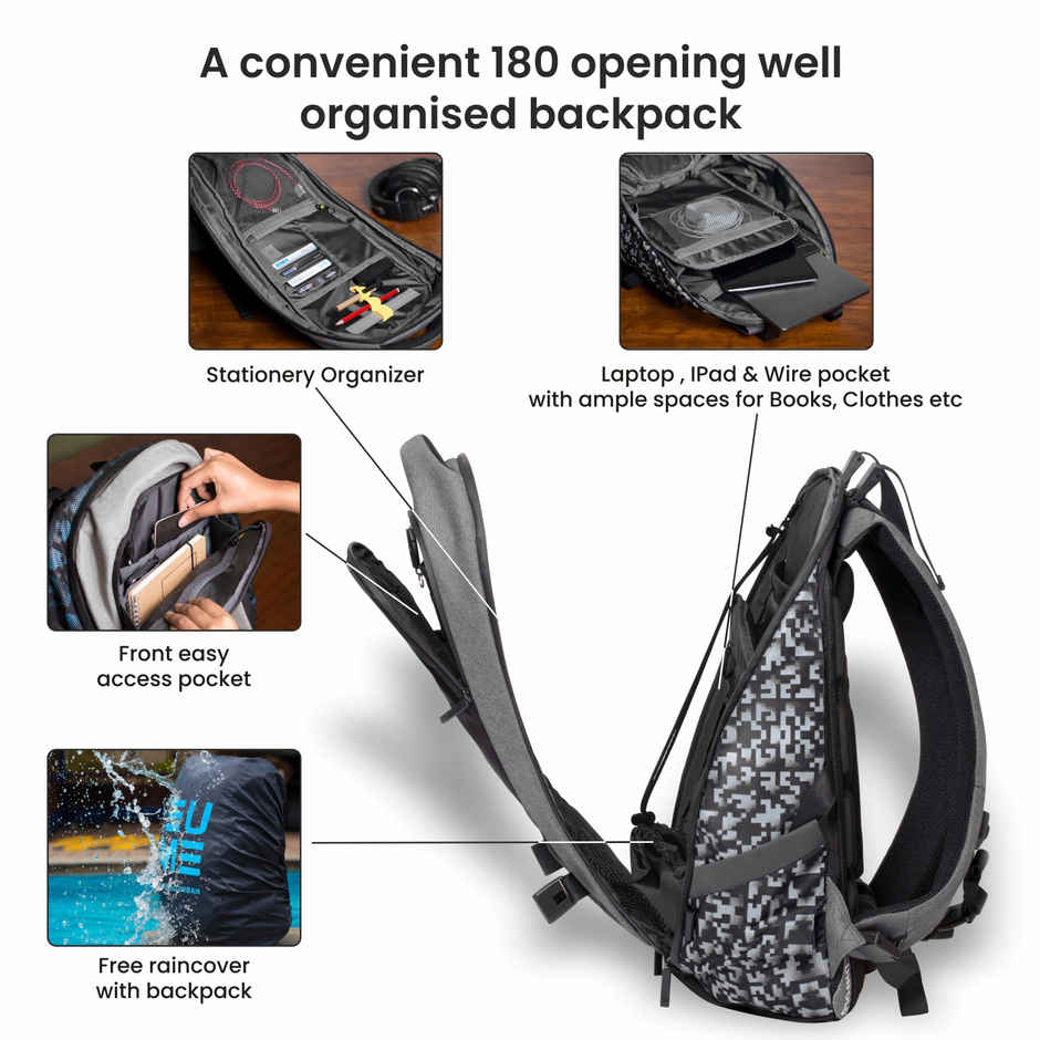 EUME Unisex Solid Nylon 31 L Massager Backpack | Black - 15.6 Inches