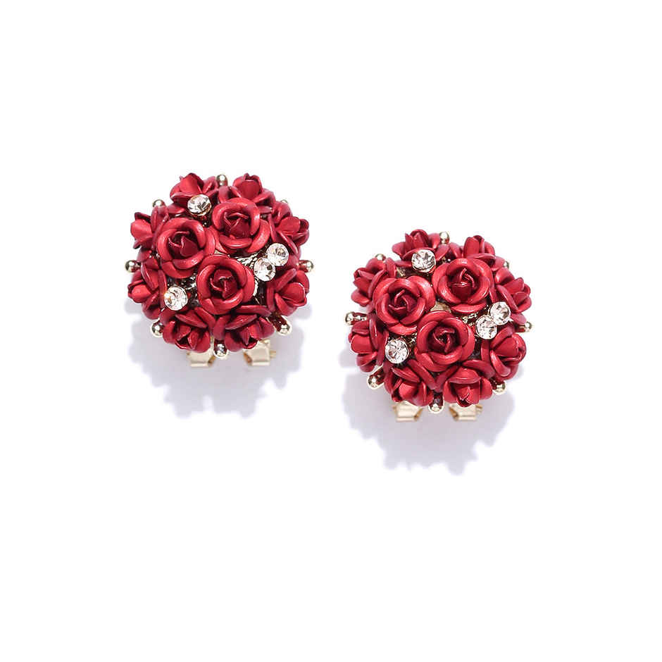 Youbella Fashion Jewellery Rose Shape Stud Earrings For Girls And Women (Red)(Ybear - 31673)