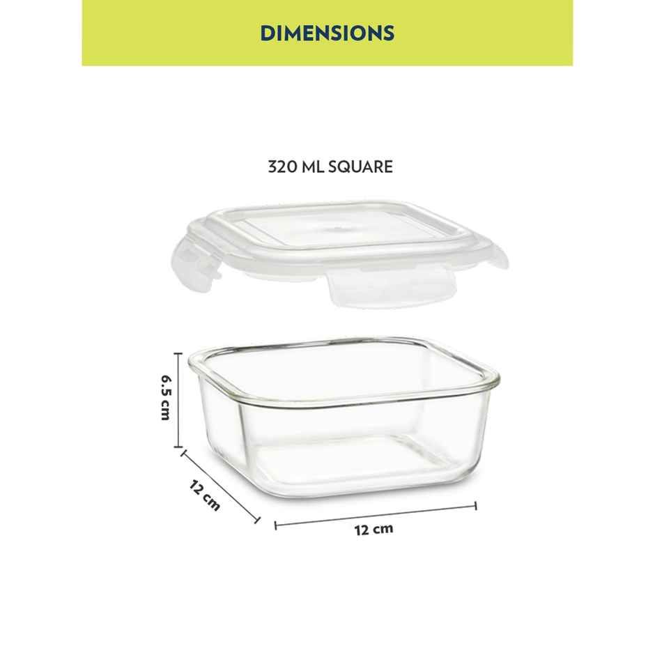 Borosil Alfa Lunchbox | 2 Pcs Glass Set | 320 ml x 2 Square