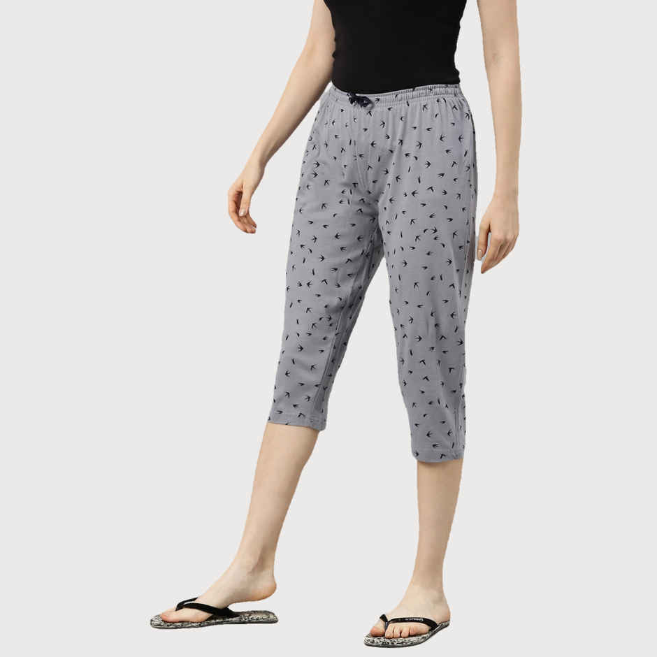 Kryptic Women s Pure Cotton Printed Capri | Grey | M