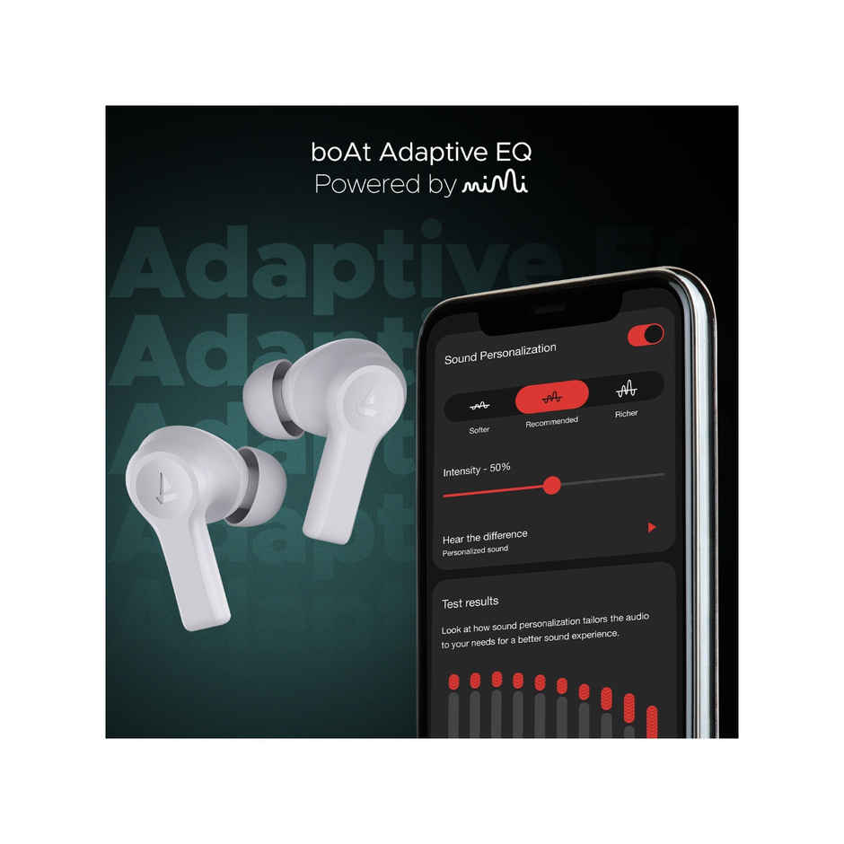 boAt Airdopes Flex 454 ANC TWS Earbuds with mic, 60Hrs Battery, Active Noise Cancellation(32dB), App Support, 4Mics ENx, Fast Charge, v5.2 Bluetooth Earbuds - Zinc White