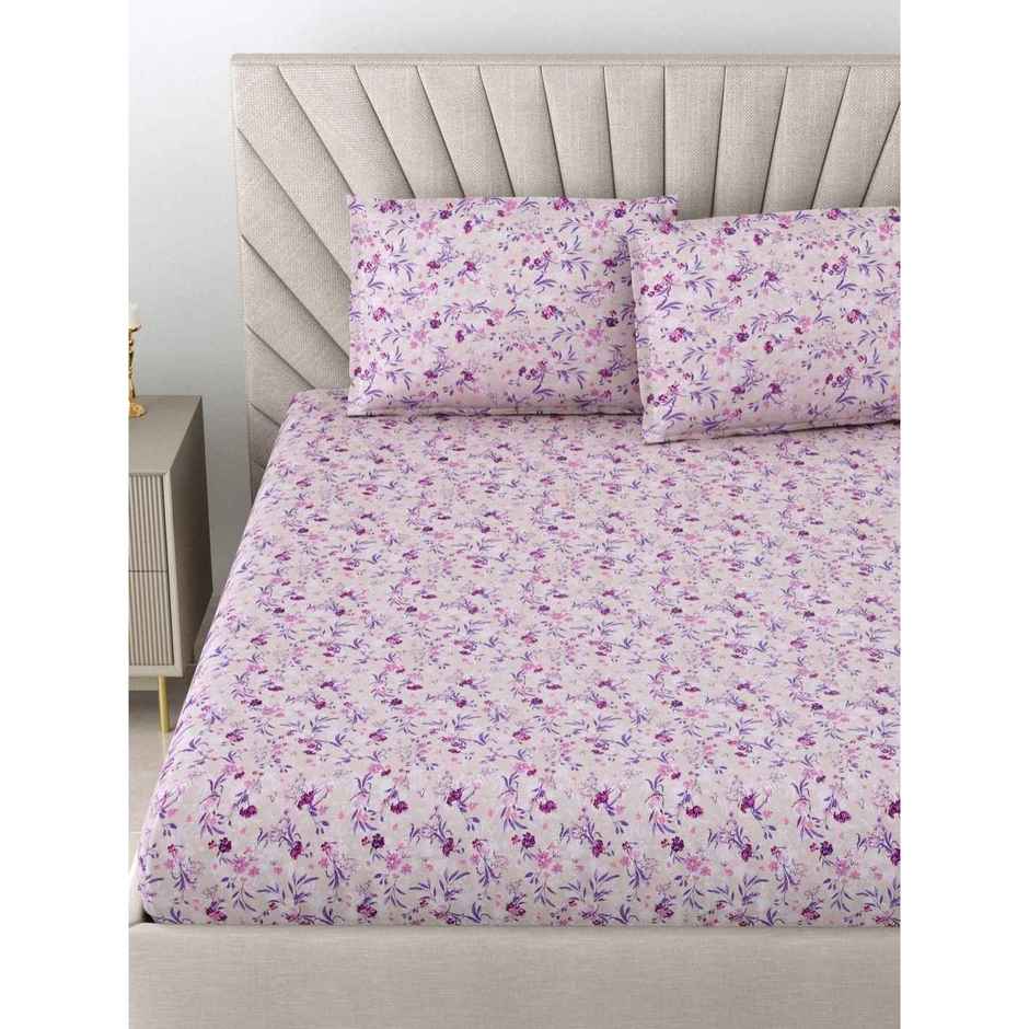 Bombay Dyeing Florentine 144 TC 100% Cotton Purple Super King Size Bedsheet with 2 Pillow Covers