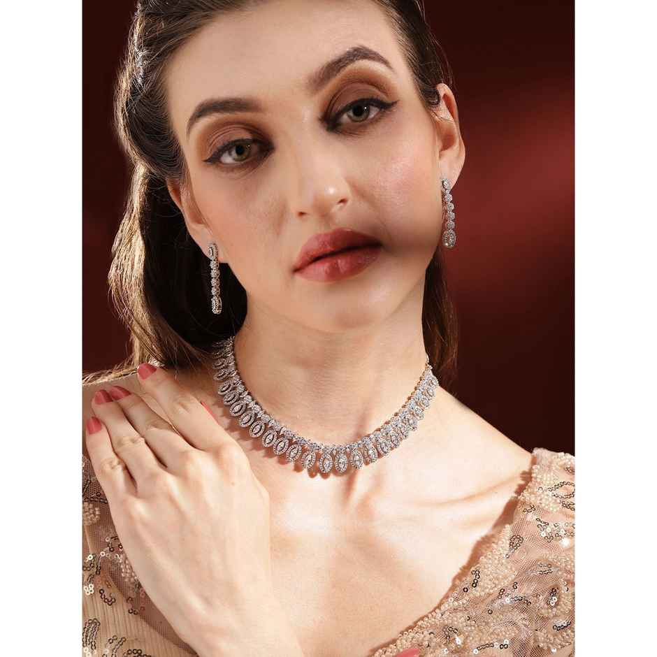 Priyaasi Silver-Plated American Diamond Studded Jewellery Set
