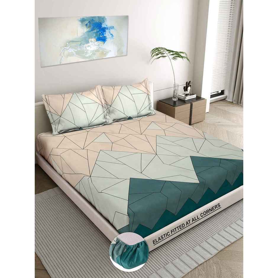 Status Imperial Corner Fitted Double Bedsheet | Geometric Summit | 198 x 182 cm