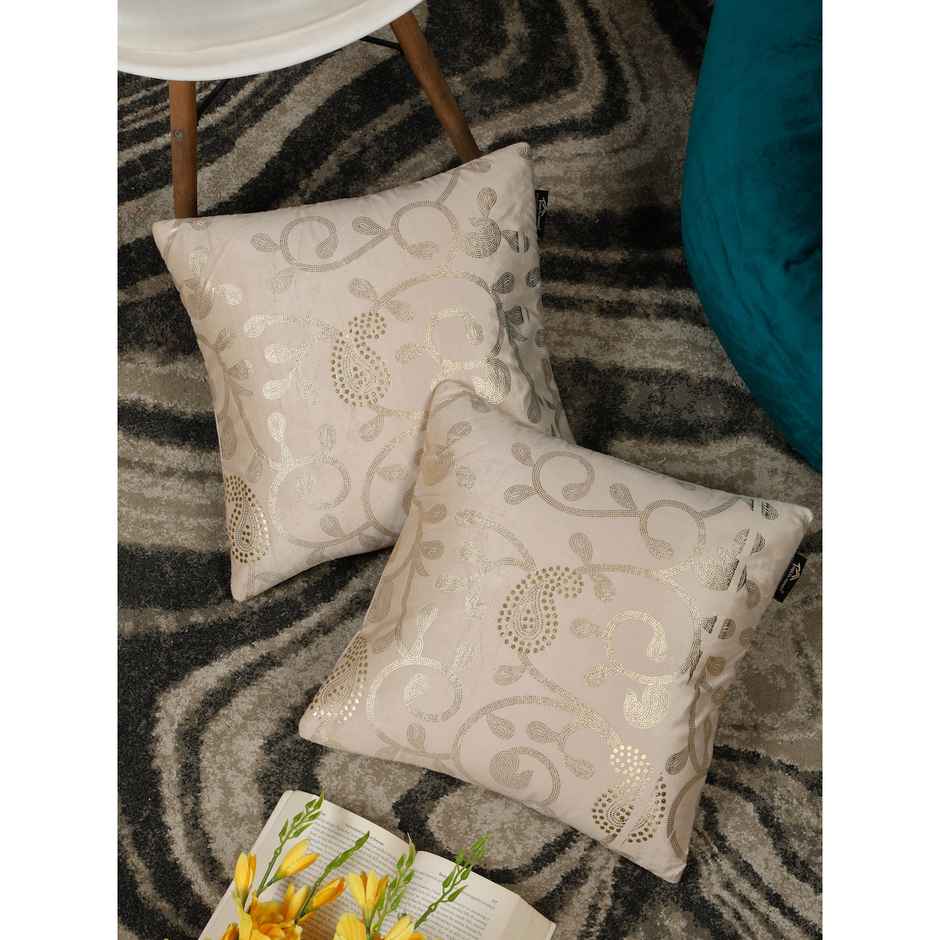 Hosta Homes Soft Velvet Golden Foil Geometric Pattern Printed Cushion Covers | Pack of 2