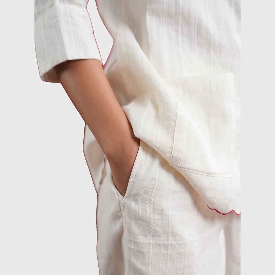 Sanskruti Homes Women's White Solid Print Cotton Night Suit Set | Se-nsp-861 | XXL