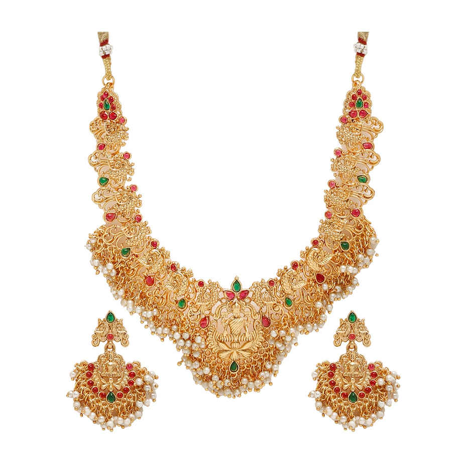 Youbella Temple Jewellery Set With Earrings For Girls And Women (Gold) (Ybnk - 50618)