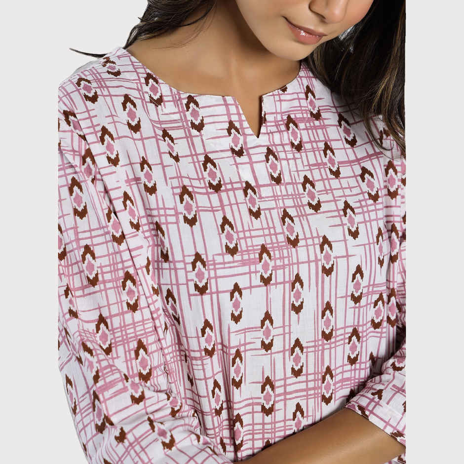 Sanskrutihomes Pink Ethnic Motifs Printed Pure Cotton Night Suit | M