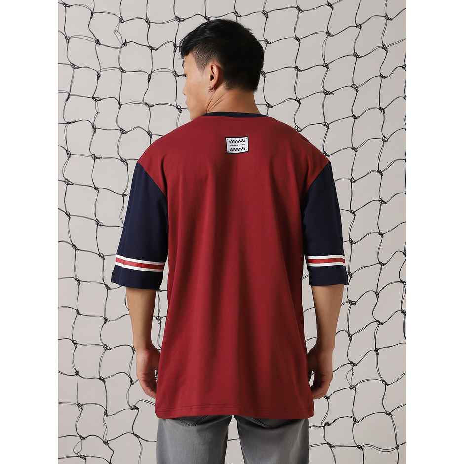 Hubberholme Men's Colourblocked Varsity Printed T-shirt | Multicolor - XL