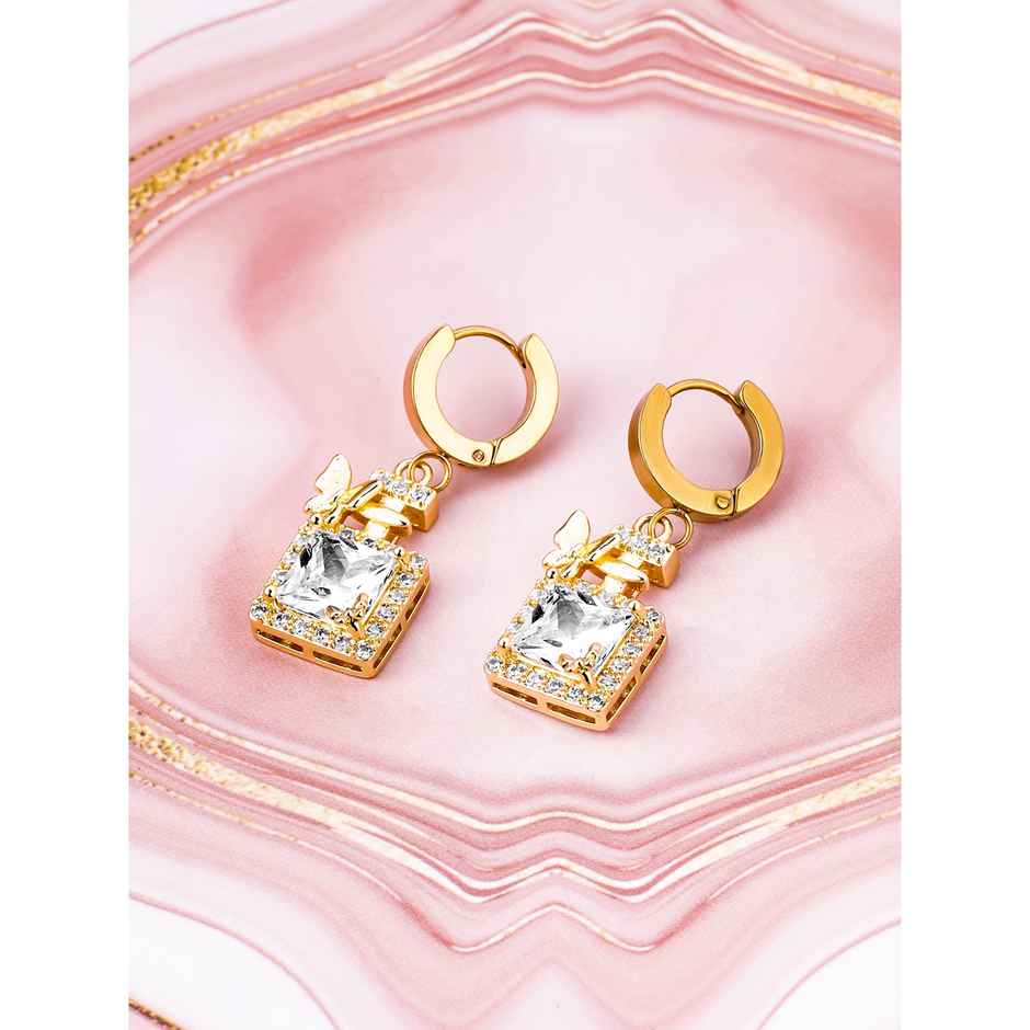Rubans 18K Gold Plated Stainless Steel Tarnish free Waterproof CZ Butterfly Drop Earring