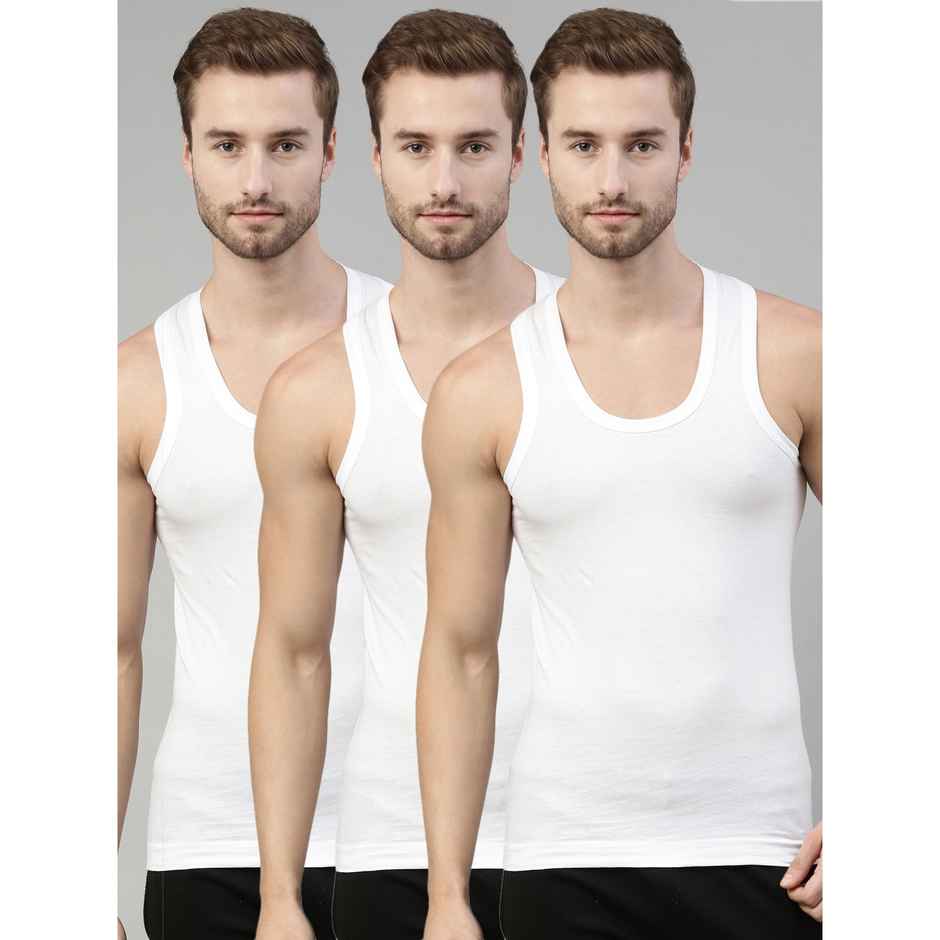 Dixcy Scott Men's Solid 100% Combed Cotton Itch - Free U-neck Sleeveless Vest | White - XL