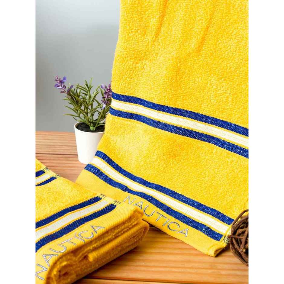 Nautica Super Soft Zero Twist 100% Cotton Towel Hand Towel | Vintage Crew Stripe Solid | Yellow