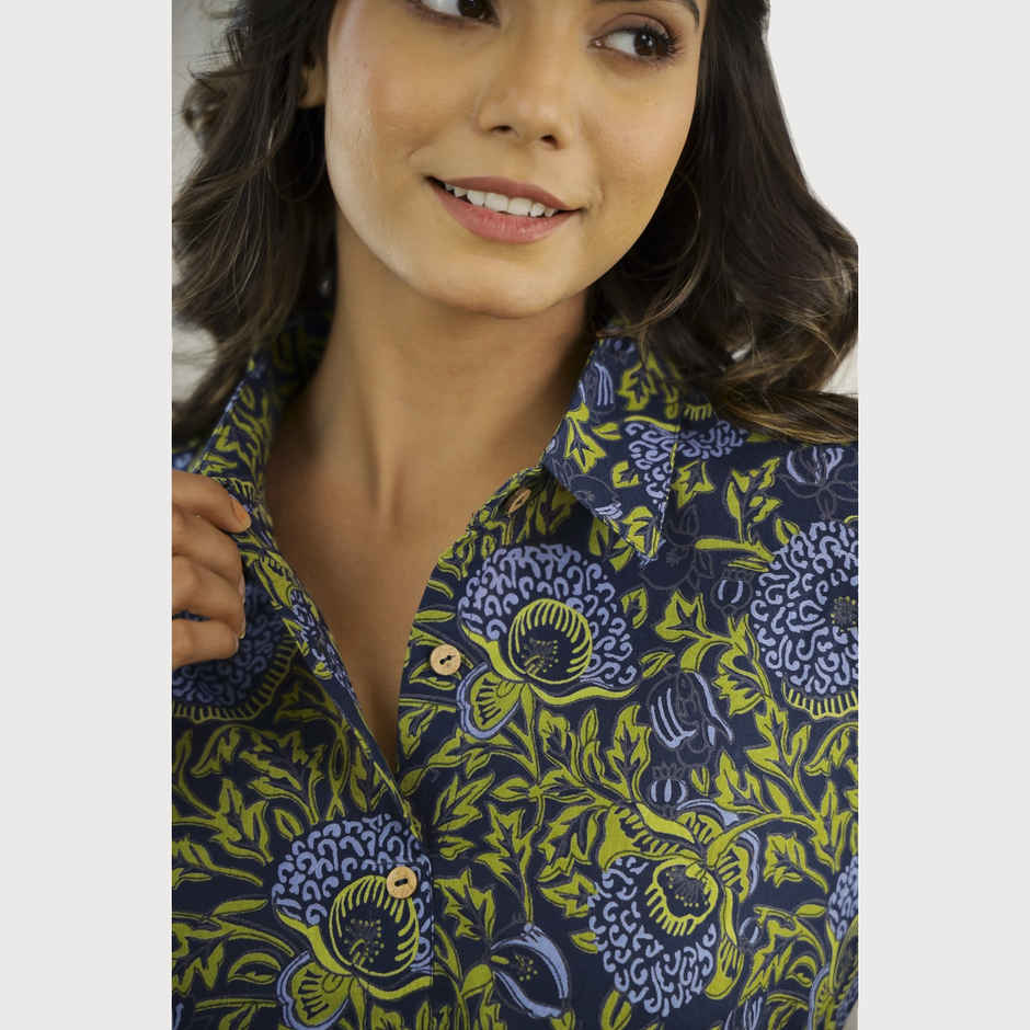 Sanskrutihomes Floral Printed Pure Cotton Tunic With Palazzo Co-Ords | Green | M