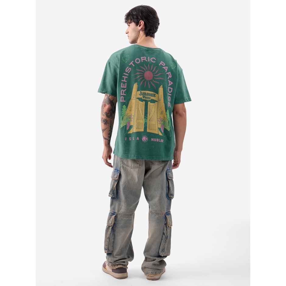 The Souled Store Men's Jurassic Park Prehistoric Paradise Vintage Oversized T-shirt | Green - XL