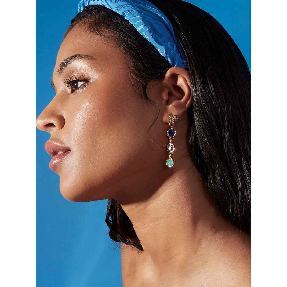 Accessorize London Women's Multi Organic Molten Gem Long Drop Earrings - Green