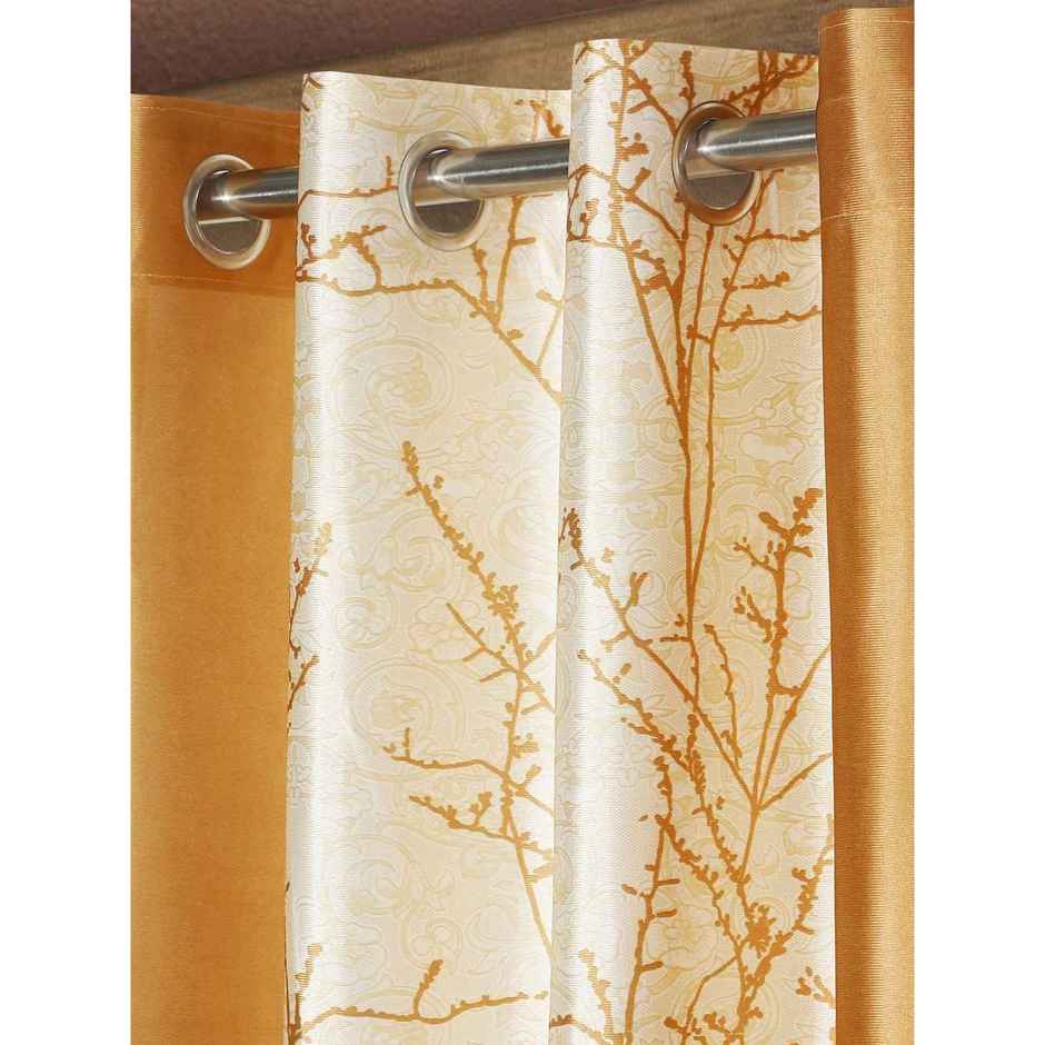 Home Sizzler Branch Bliss Grommet Eyelet Polyester Door Curtains 7 Feet Gold