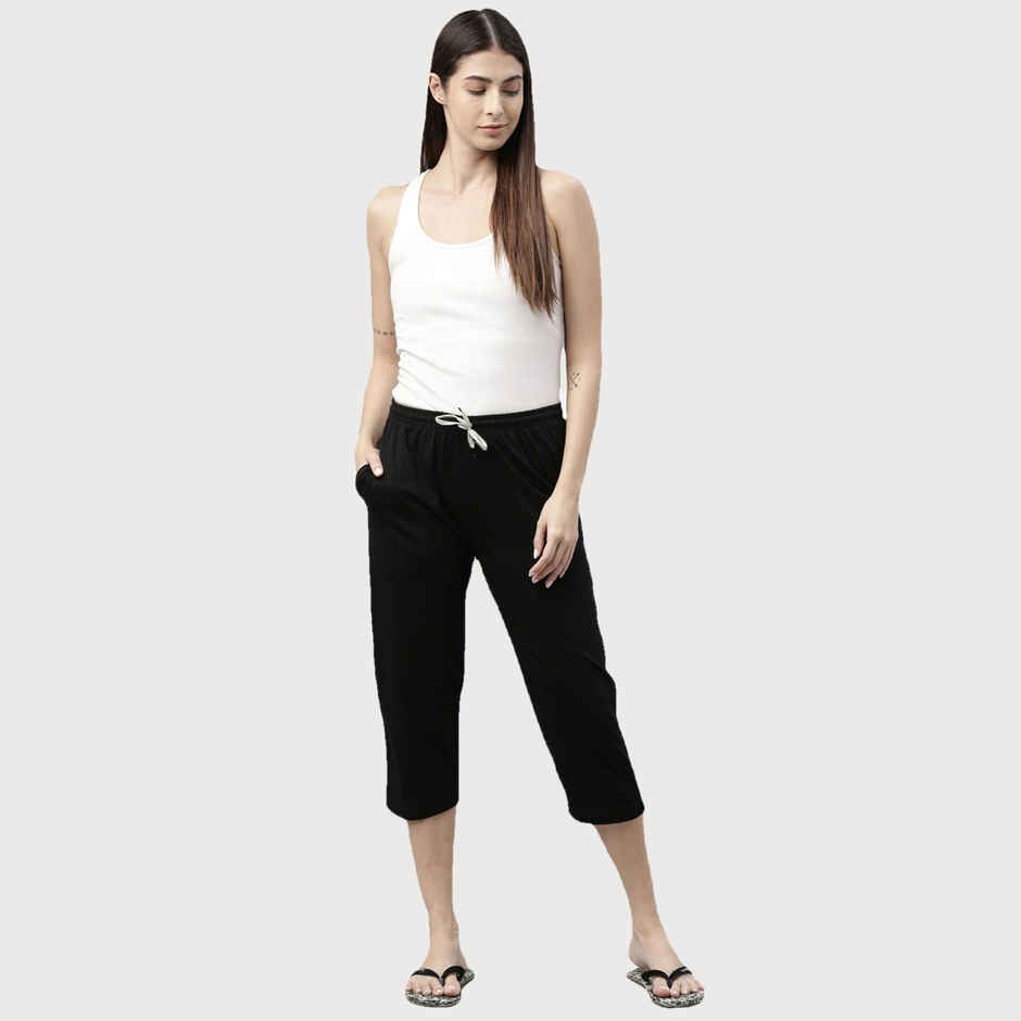 Kryptic Women's Pure Cotton Solid Capri | Black - L