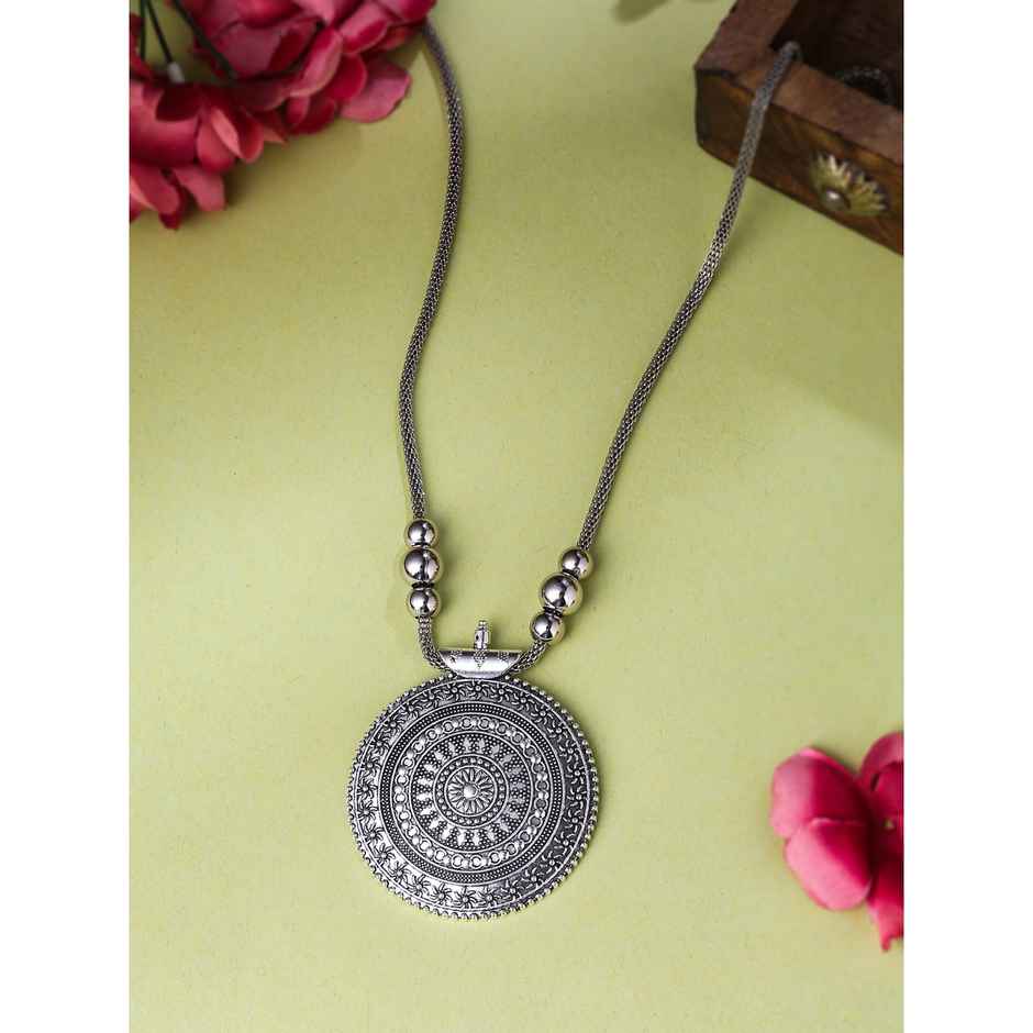 NVR Silver Toned Oxidised Necklace | NVR2054