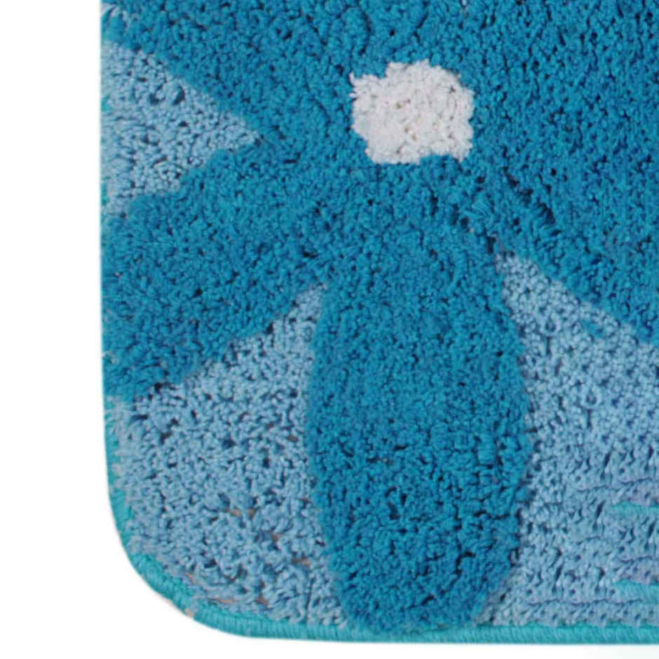 Saral Home Cotton Flower Print Anti-Slip Bathmat | 40 x 60 cm | Blue