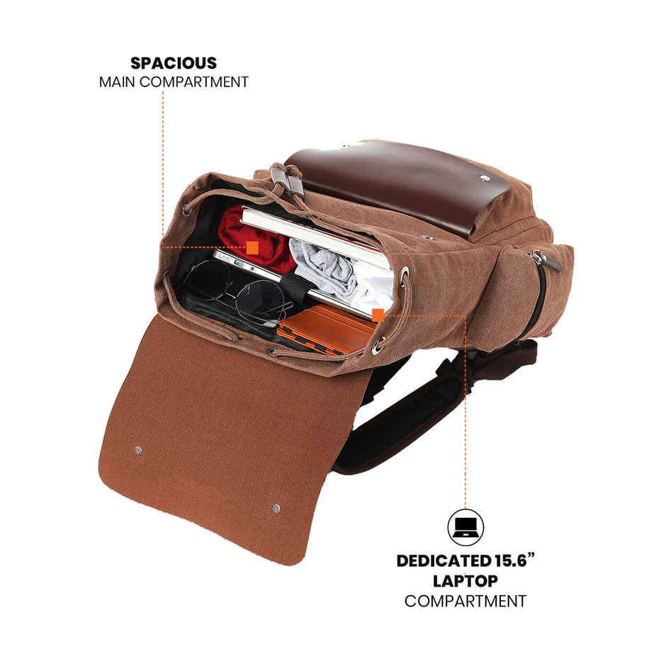 Fur Jaden Unisex Canvas and Vegan Leather 15.6 L Laptop Bag | Brown