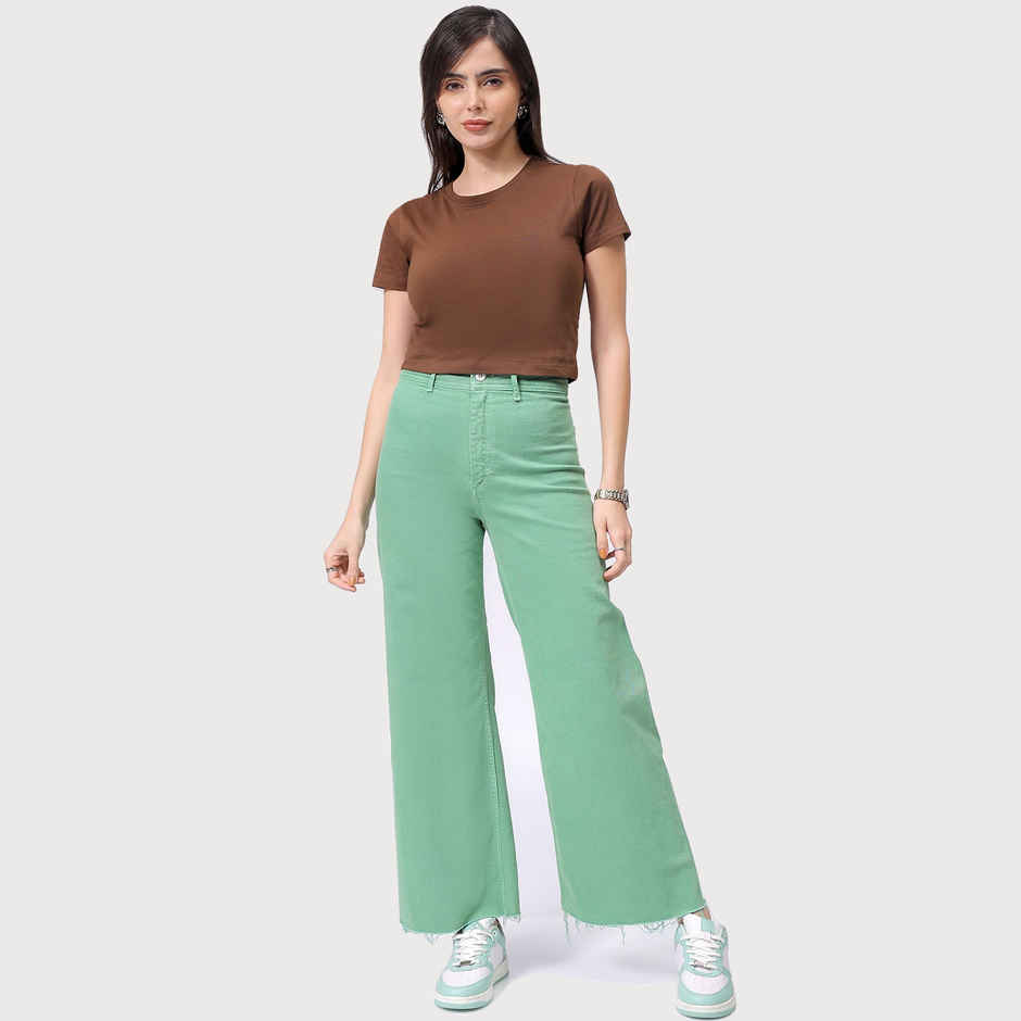 Freehand Women's Slim Solid Casual Cropped T-Shirt | Brown - S