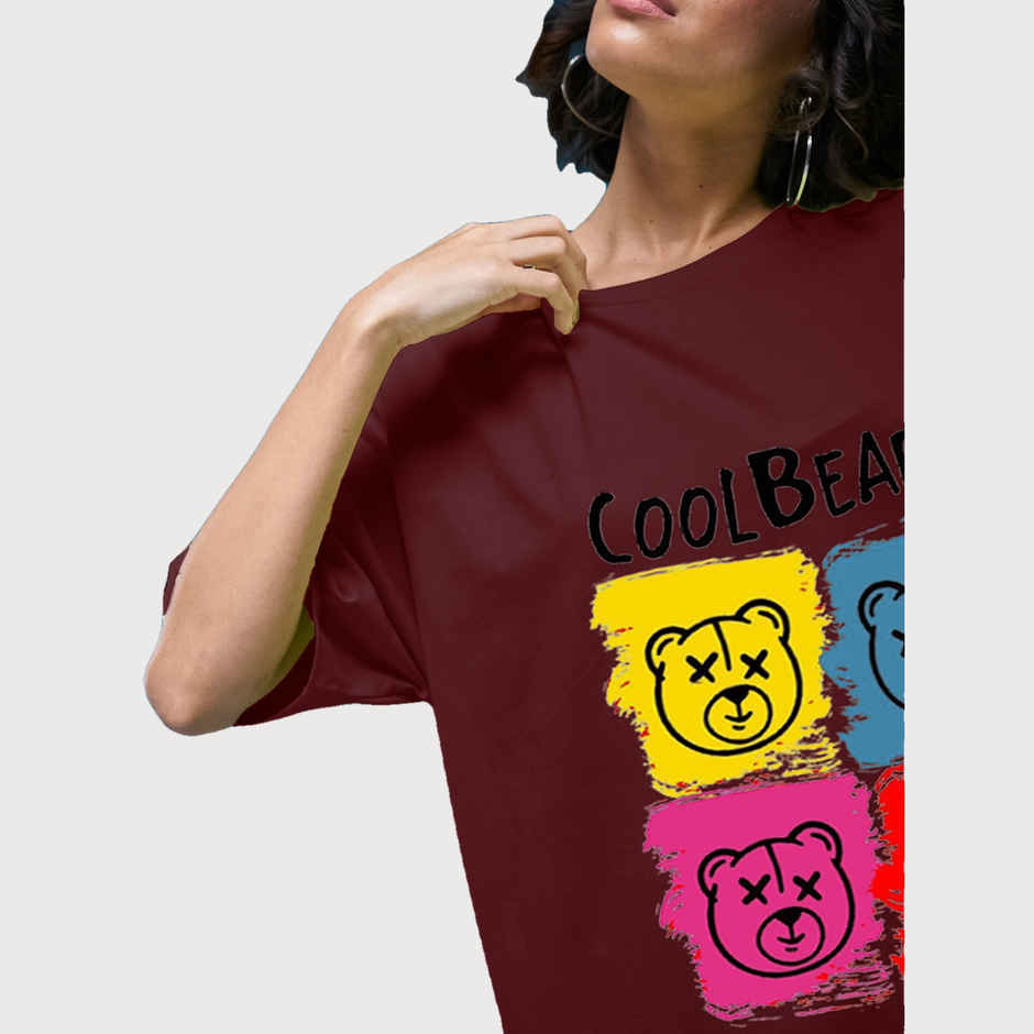 Smartees Womens Oversize Printed T-shirt | WW - 2048 | Maroon - XL