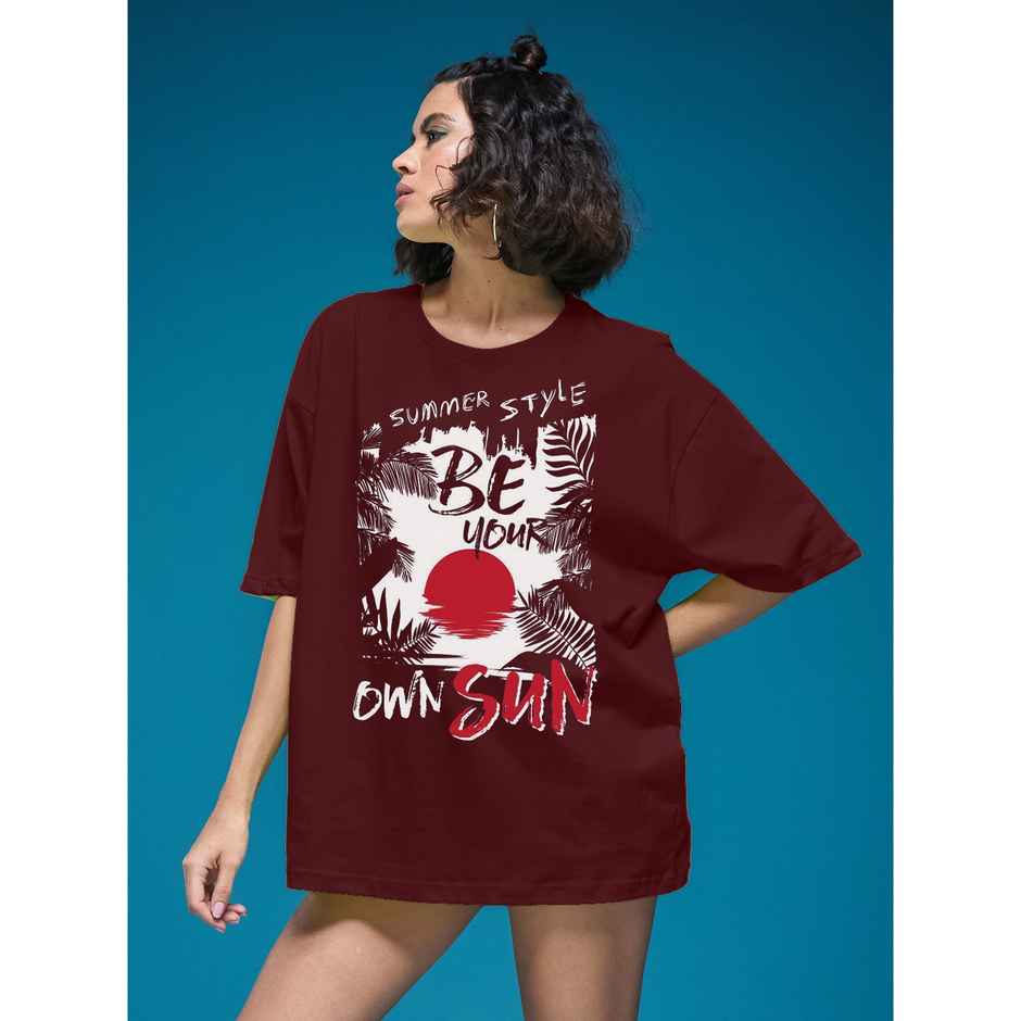 Smartees Women's Oversize Printed T-shirt | WW - 2059 | Maroon - S