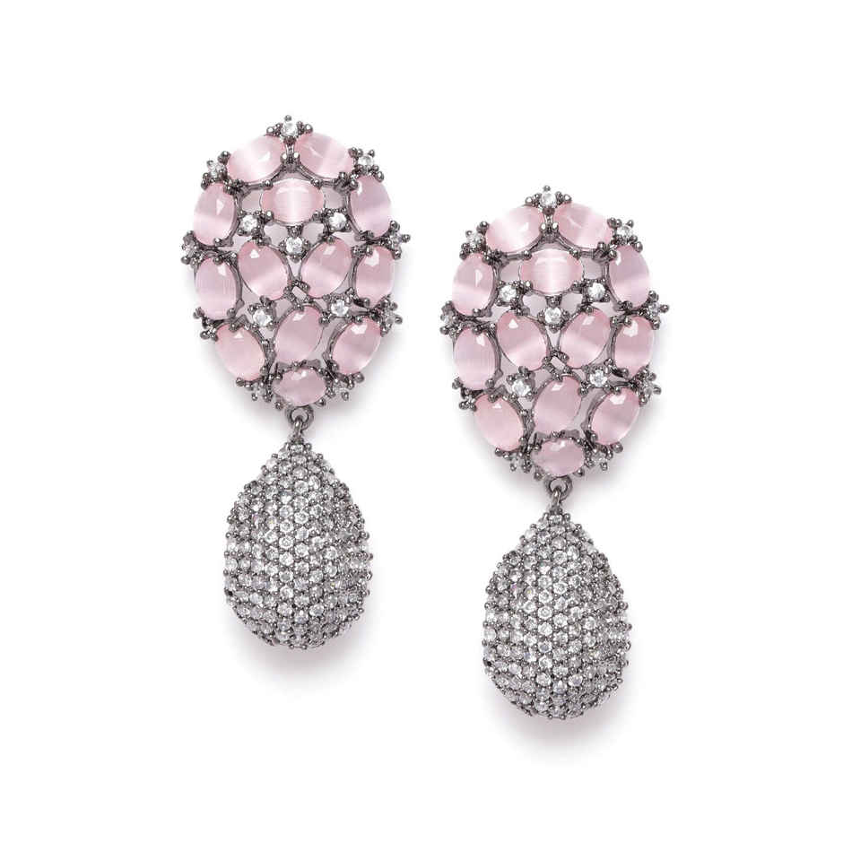 Priyaasi Silver-Plated Artificial Stone Studded Drop earrings