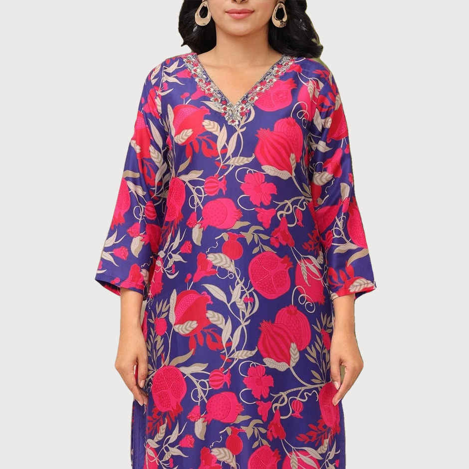 Ishin Women Kurta Set with Dupatta | INWSDS24073 | Navy - M