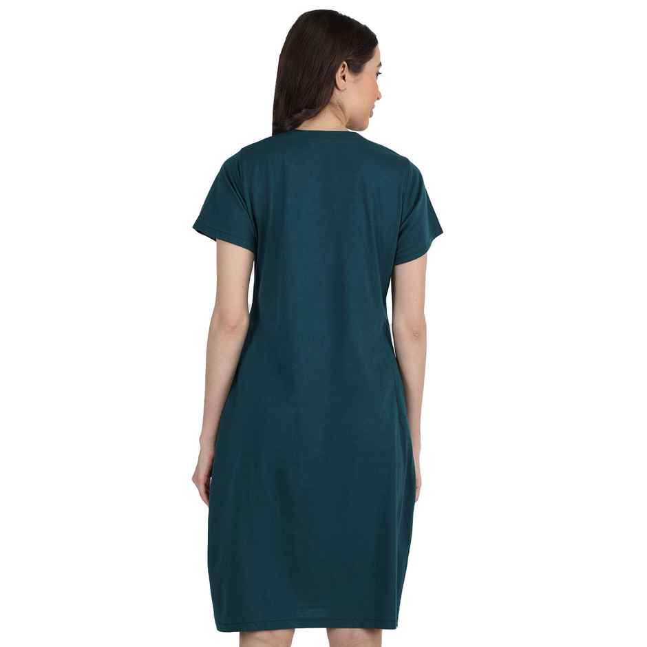 Duchess Women's Cotton Blend Printed Knee Length Nighty | Green - M