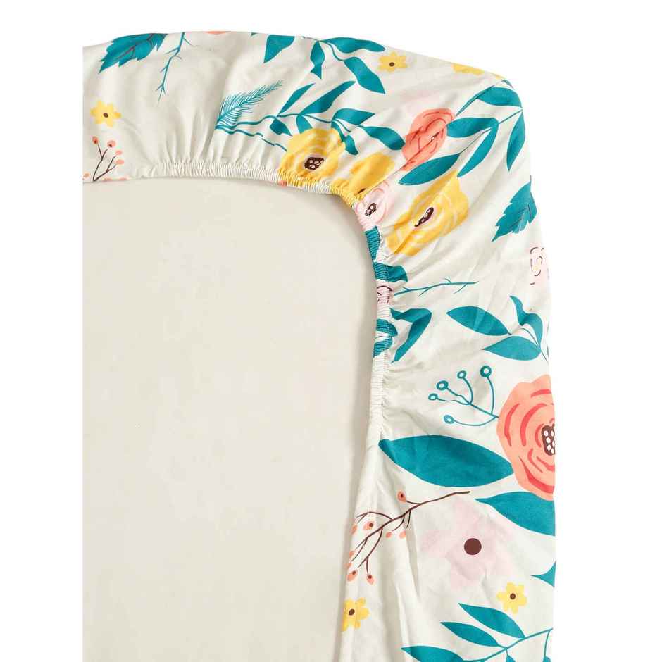 Status Imperial Corner Fitted Bedsheet | Coral Bloom & Teal | 198 x 182 cm