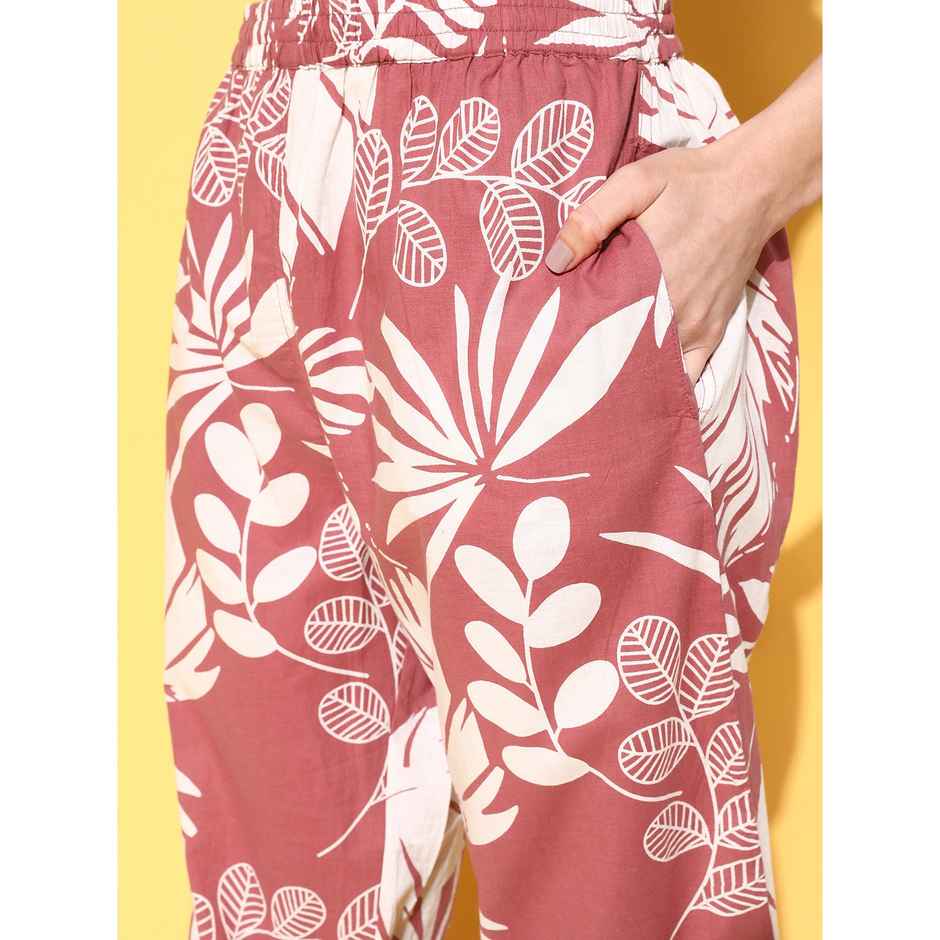 Sanskrutihomes Women Dusty Pink & White Pure Cotton Floral Printed Night Suit SE-NSP-94 | M