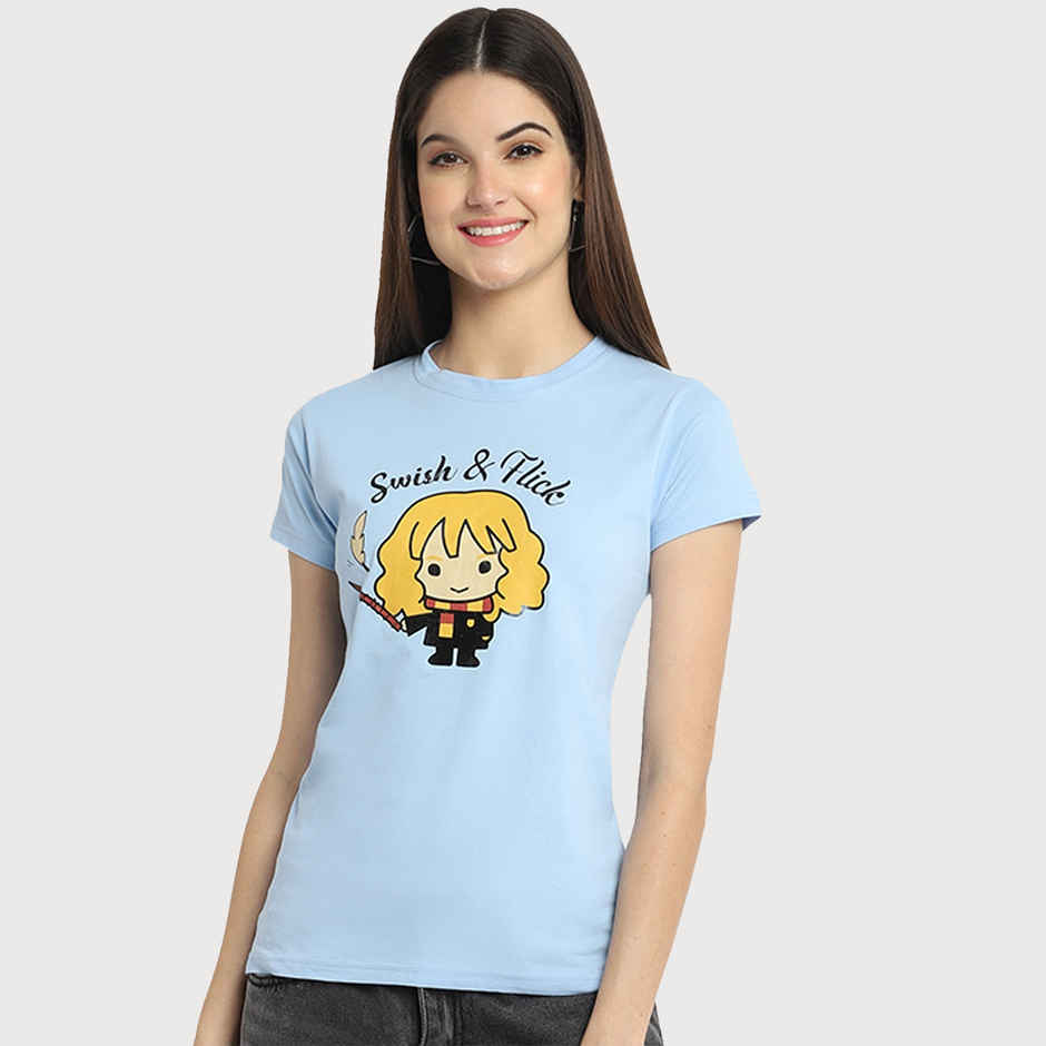 Fabflee Women Regular Cotton Printed Round Neck Tshirt | Aqua Blue | FAB-WT-41 | XL