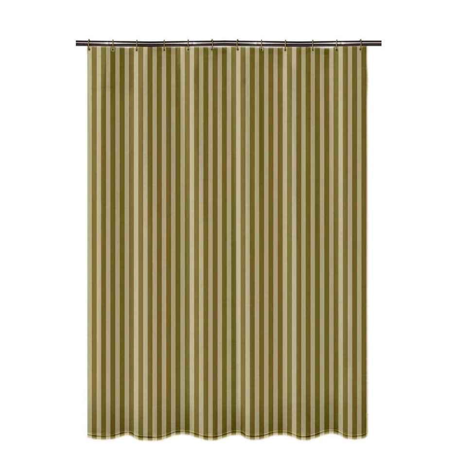 Lushomes Shower Curtain - Striped Green Satin Stripe | 12 Eyelets | Hooks | 6 x 6.5 ft