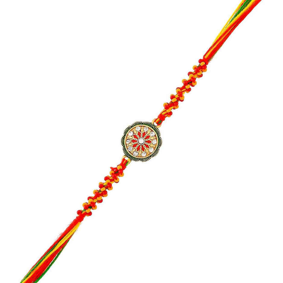 Rakhi for Brother | Orange Enamelled & Beaded | Stone | Thread | Pack of 1 | Voylla