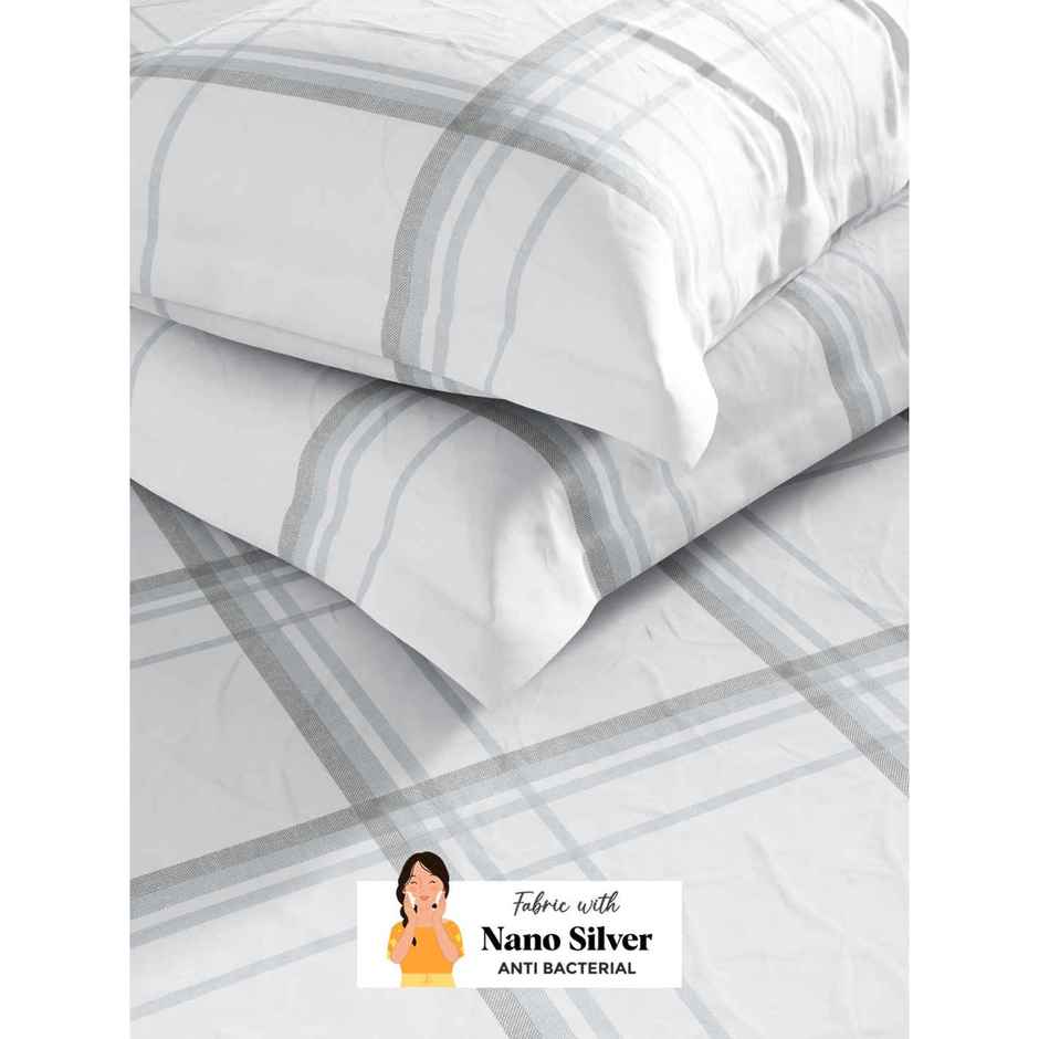 Bianca Soft 100% Natural Cotton Double Bedsheet With 2 Pillow Covers | Laquasa Checks | Stone