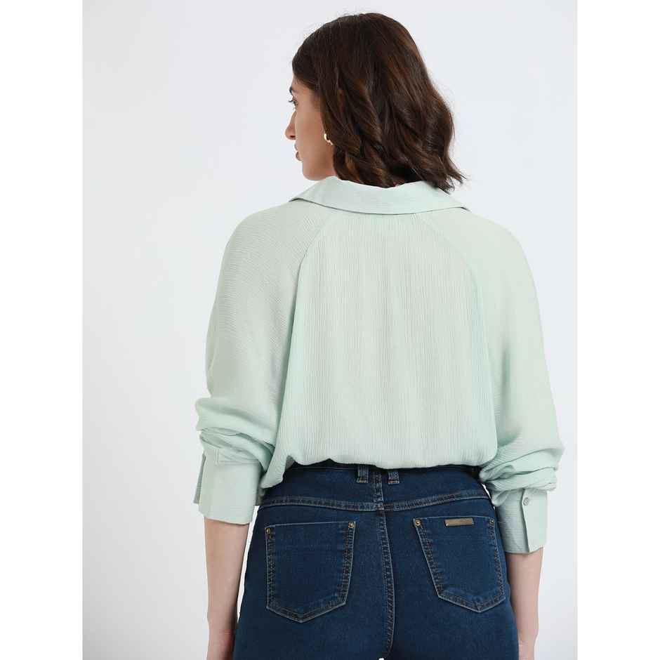 DL Women's Oversized Crepe Casual Shirt | DLWSHW23011 | Mint Green - S