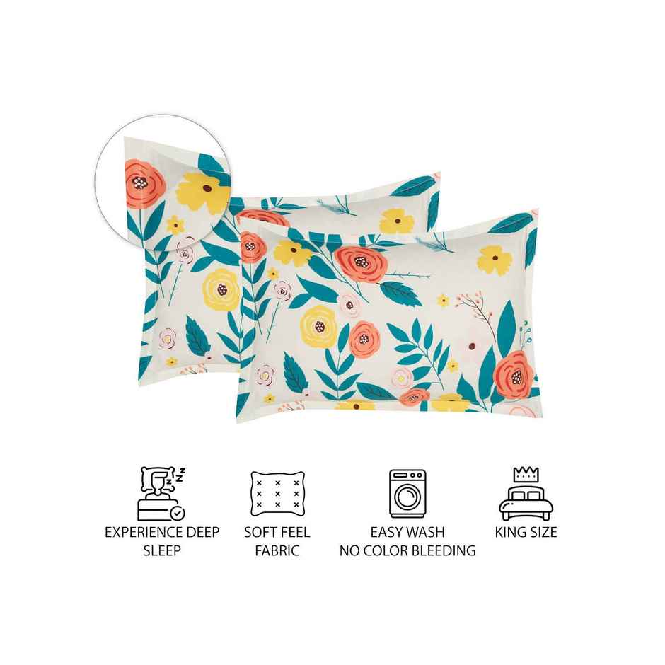 Status Imperial Corner Fitted Bedsheet | Coral Bloom & Teal | 198 x 182 cm