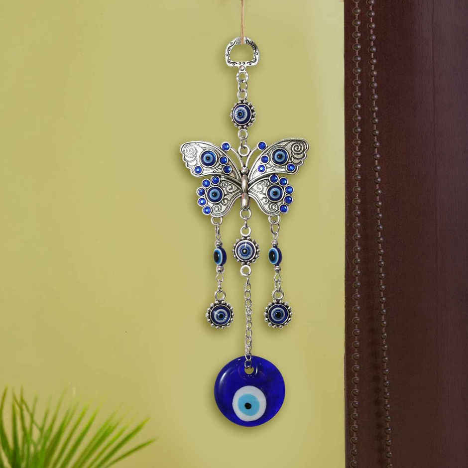 TIED RIBBONS Butterfly Evil Eye Wall Hanging | Dark Blue