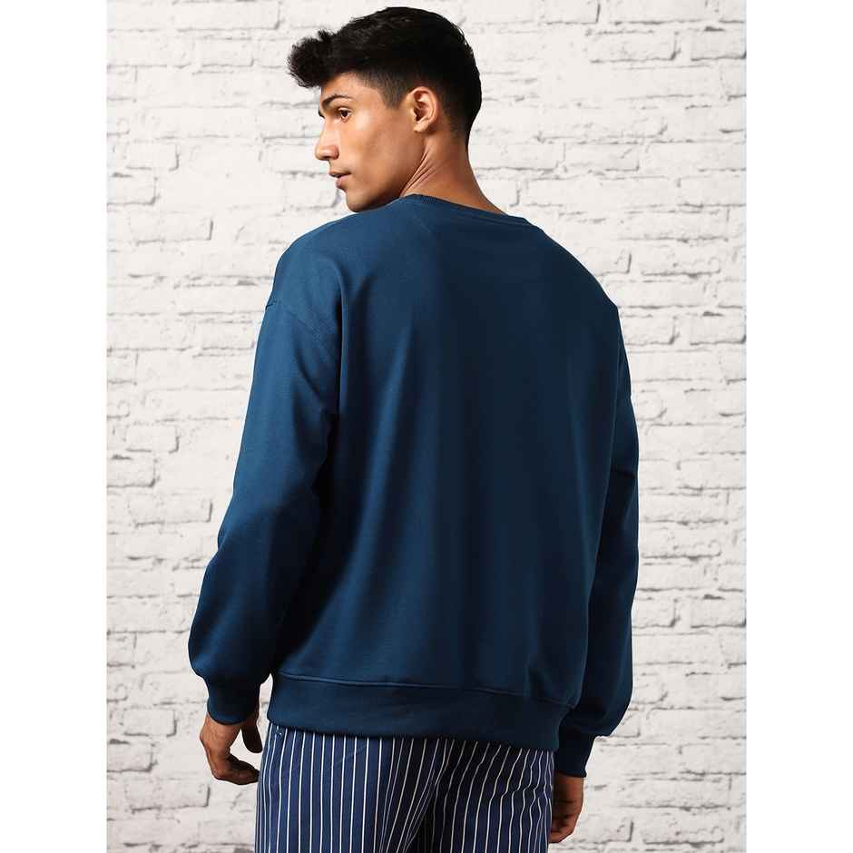 Nobero Men's Oversized Solid Sweatshirt | Navy Blue - XL