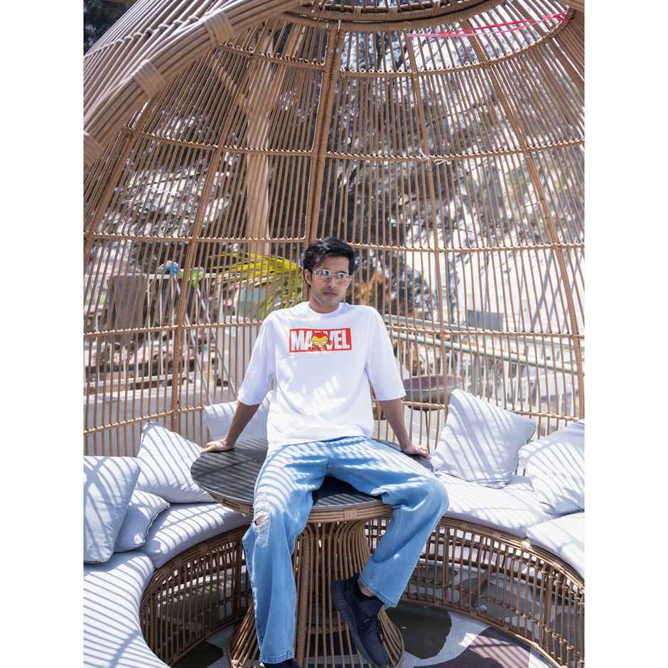 Bonorganik Men's Marvel Oversize Front Print T-shirt | BON12040 | White | S