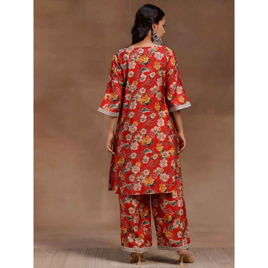 Libas Women's Red Printed Silk Blend Co-Ords | M